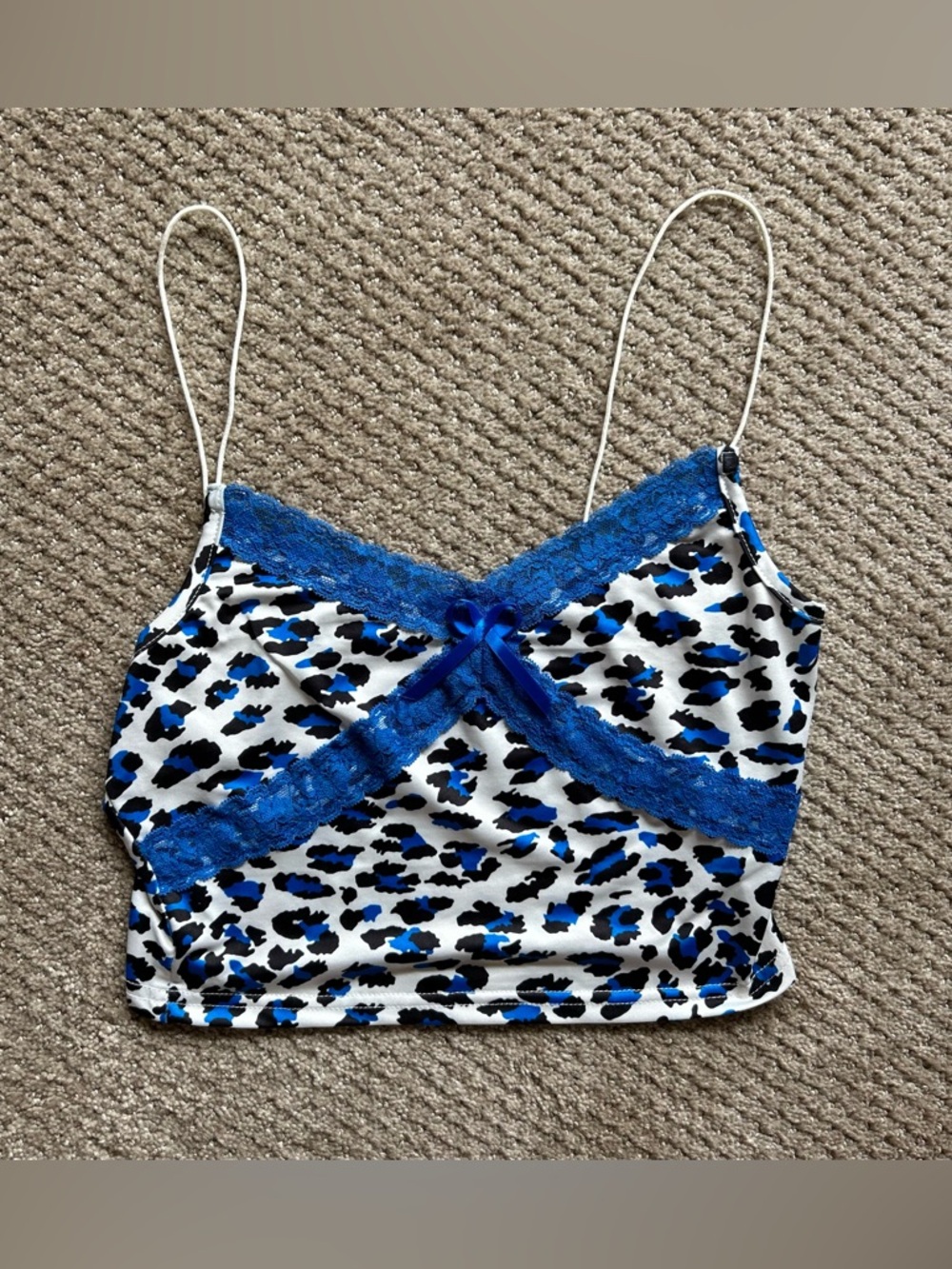 Blue and White Leopard Lace Camisole Tank Top Size: Small